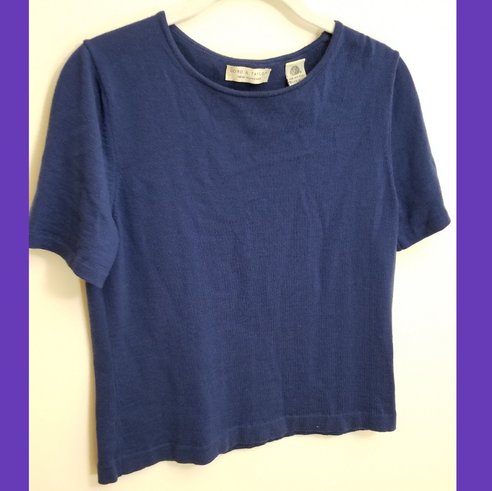 Lord and Taylor Blue Wool Short Sleeve Shirt - M